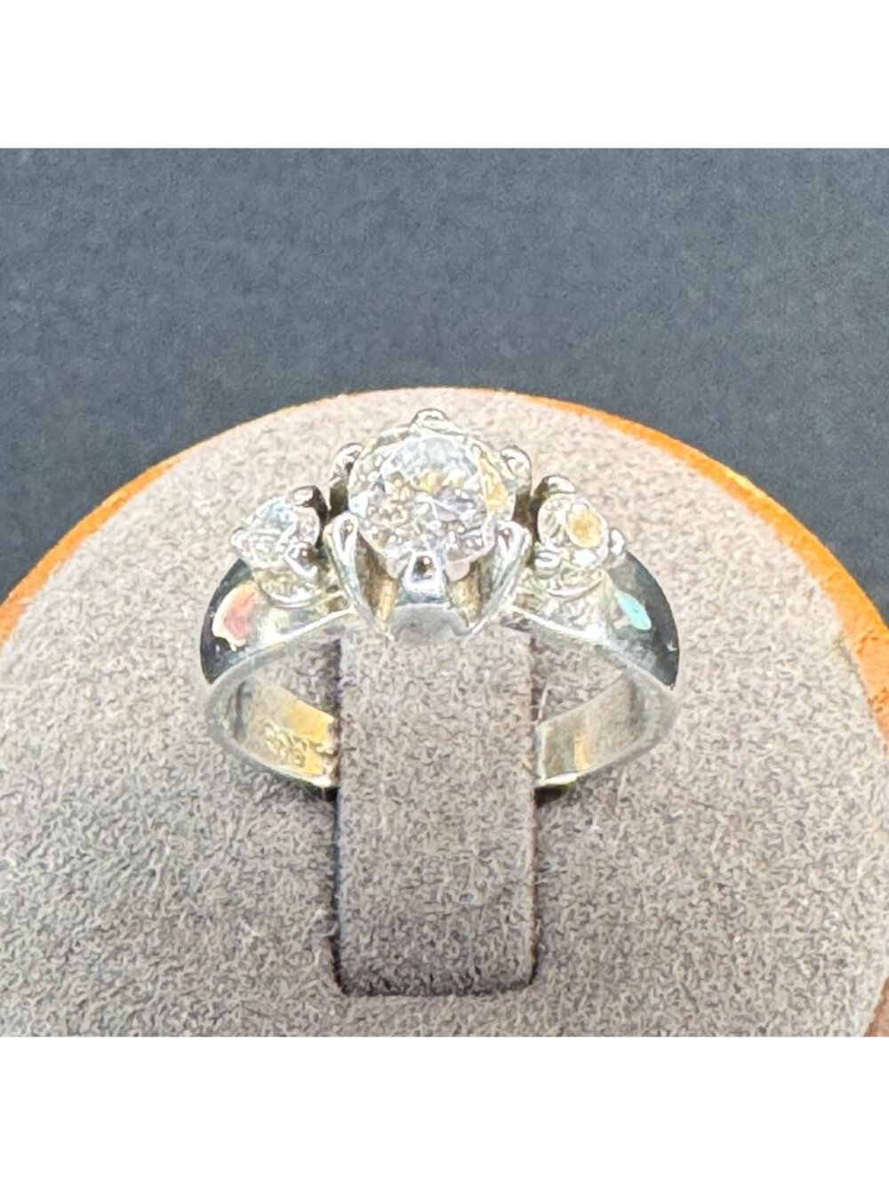 VTG Sterling Silver 925 Cubic Zirconia Three Stone Prong Set Ring Size 5.75
